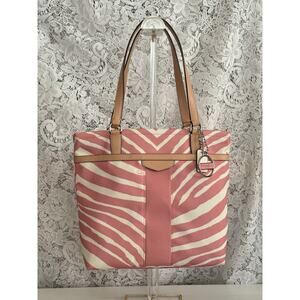 Coach Zebra Print Signature Stripe Tote F23283 Pink White EUC